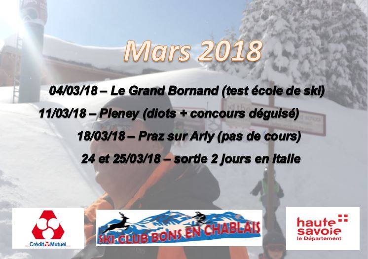 Sortie du mois de Mars 2018